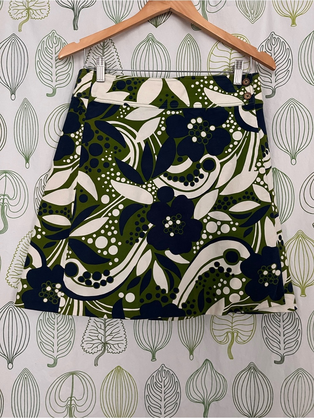 Vintage Lilly Pulitzer Olive, Navy & Cream Floral A-Line Corduroy Wrap Skirt